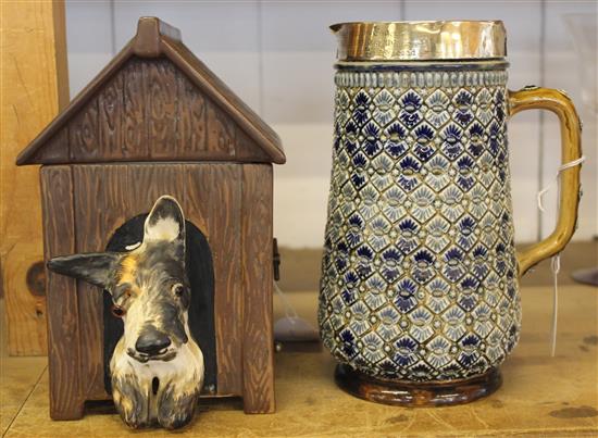 Royal Doulton jug and a Crown Devon musical cigarette box